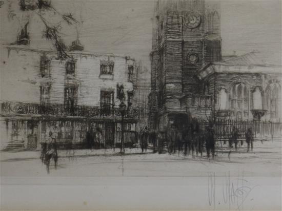 William Walcot, etching, Chelsea Church, signed in pencil, 9 x 15cm